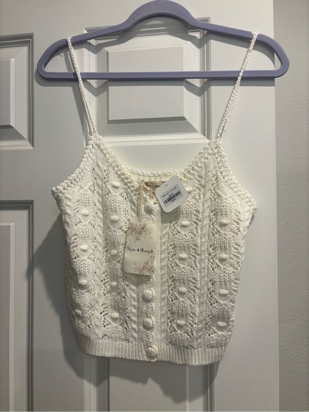 NWT Hem & Thread Cream Knit Pom-Pom Cami